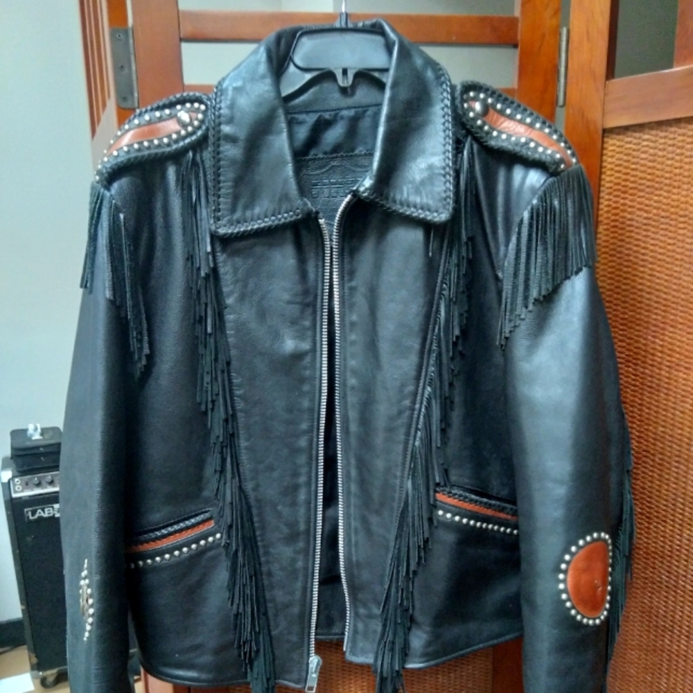 Vintage leather fringed jacket men's S First